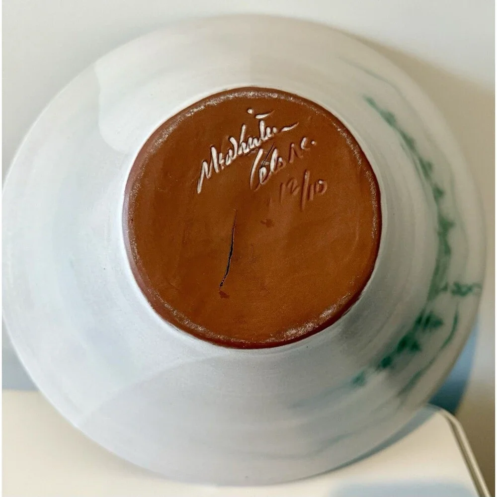 McWhirter Pottery NC Red Ware Bowl Mtn Cabin Vtg Folk Art Beautiful Studio 11.5x - Picture 2 of 16